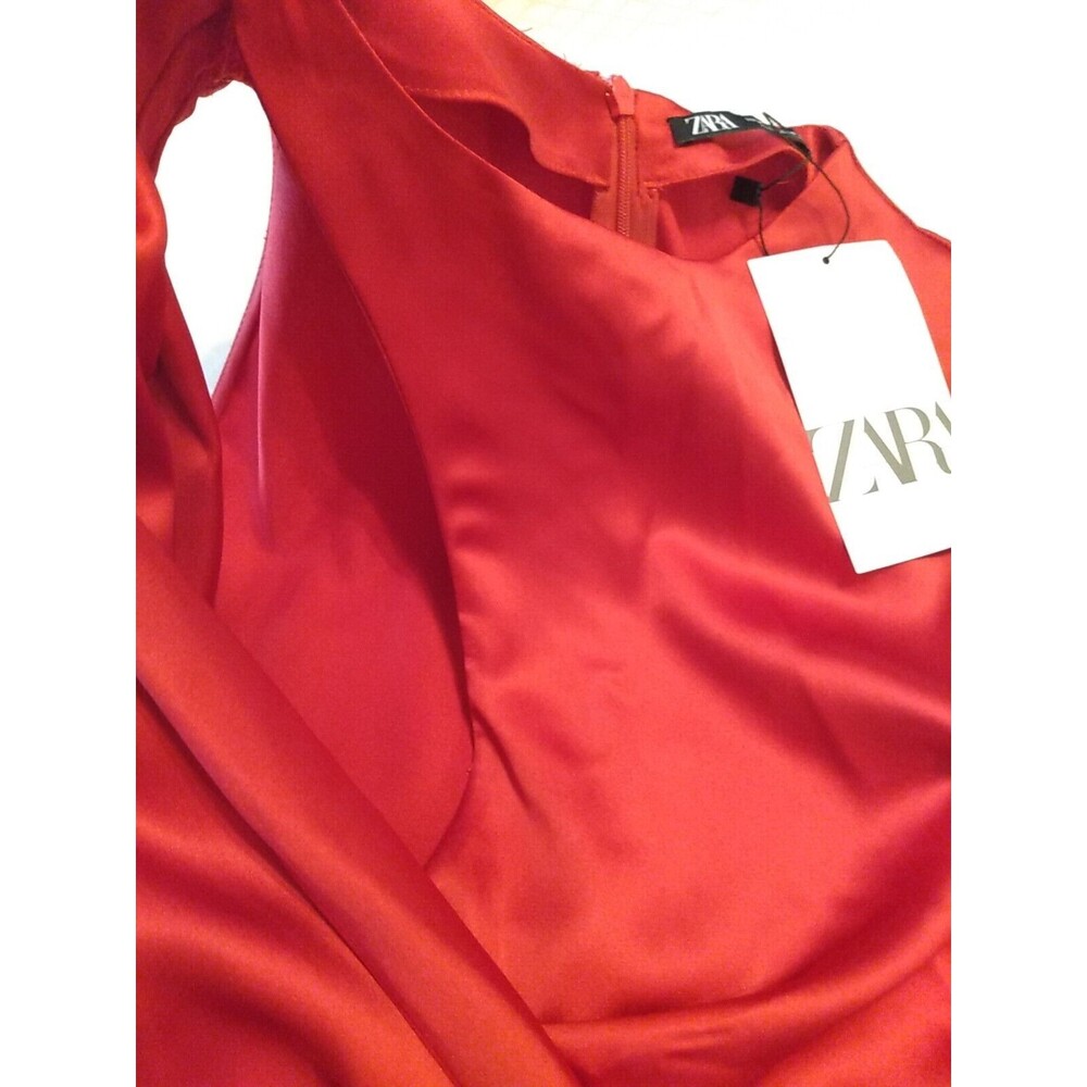 Zara Women Long Satin Effect‎ Draped Style Red Dress Size Medium - Picture 8 of 8
